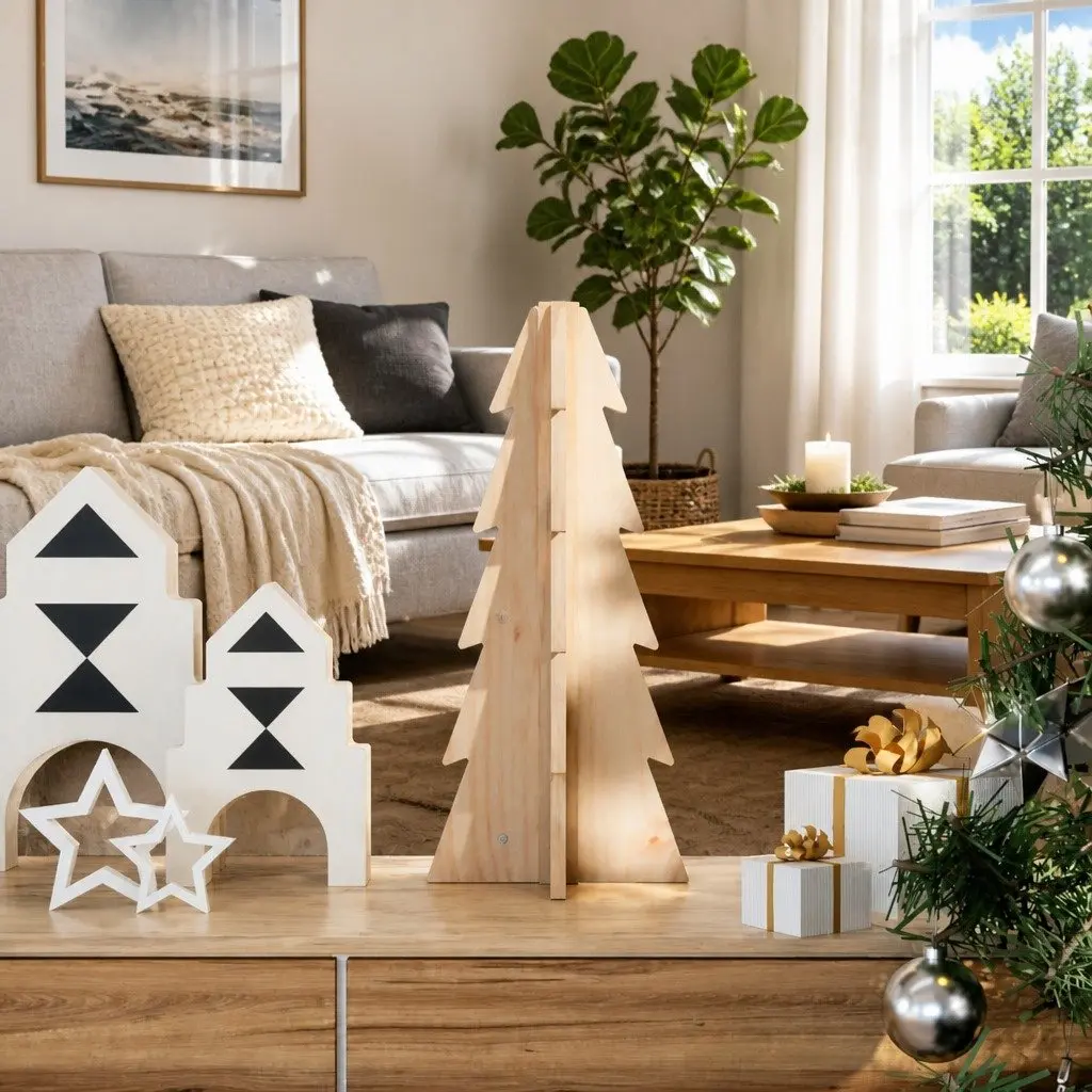 Wooden Christmas Tree Decoration Home 49cm Natural Pine