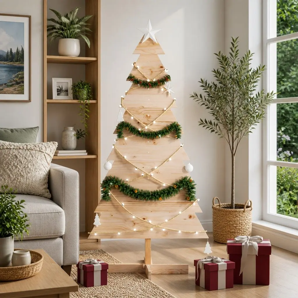 Wooden Christmas Tree Decoration 150cm Natural Pine Rustic Home Office Event