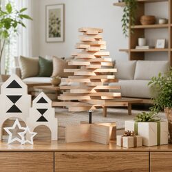 Natural Pine Wooden Christmas Tree - 60 cm Height
