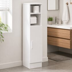 White Bathroom Storage Cabinet with Built-in Roll Holder
