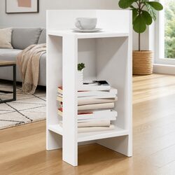 End Table with Open Shelf White Accent Side Table Living Room Storage Display