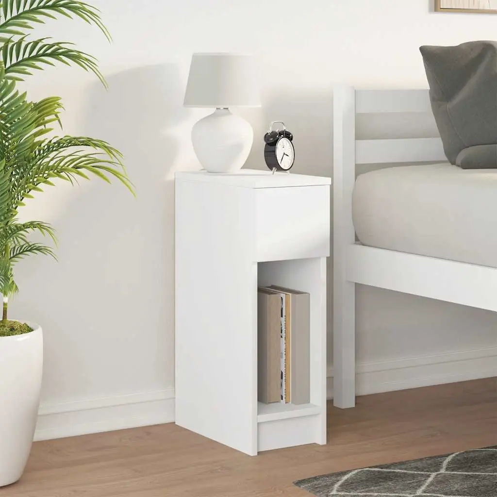 Bedside Cabinet with Drawer White Bedroom Nightstand Storage Table 20x36x60cm