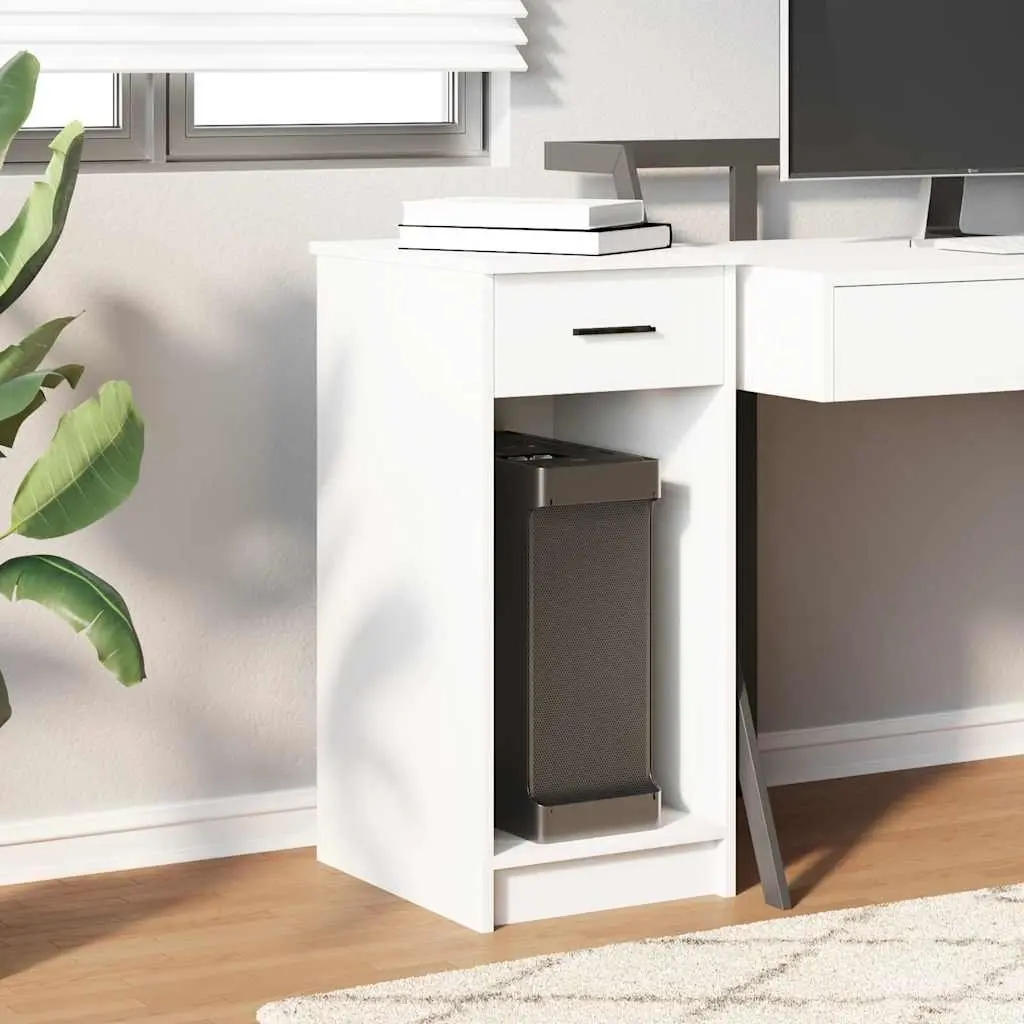 Computer Tower Stand with Drawer White Storage Cabinet PC Case Organizer