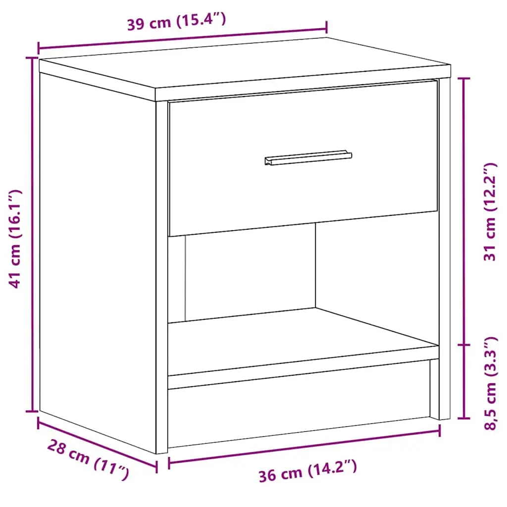 Bedside Cabinets 2 Piece Nightstand Storage Black 39W x 28D x 41H cm