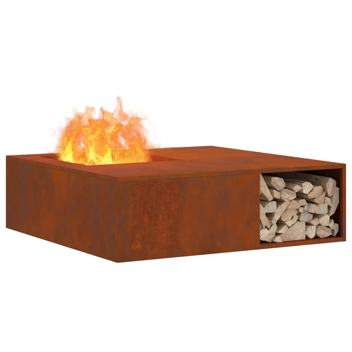 Square Outdoor Fire Pit 100x100x30cm Garden Patio Heating Fireplace