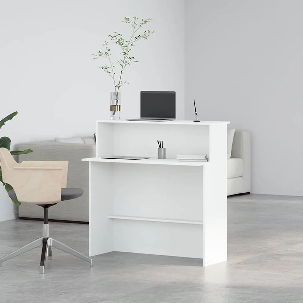 Reception Desk White 100x50x103.5 cm Office Counter Engineered Wood