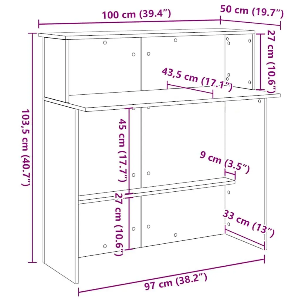 Reception Desk White 100x50x103.5 cm Office Counter Engineered Wood