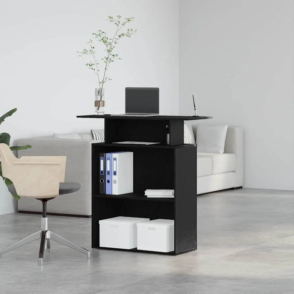 Reception Desk Black 100x40x104 cm Counter Checkout Office Engineered Wood