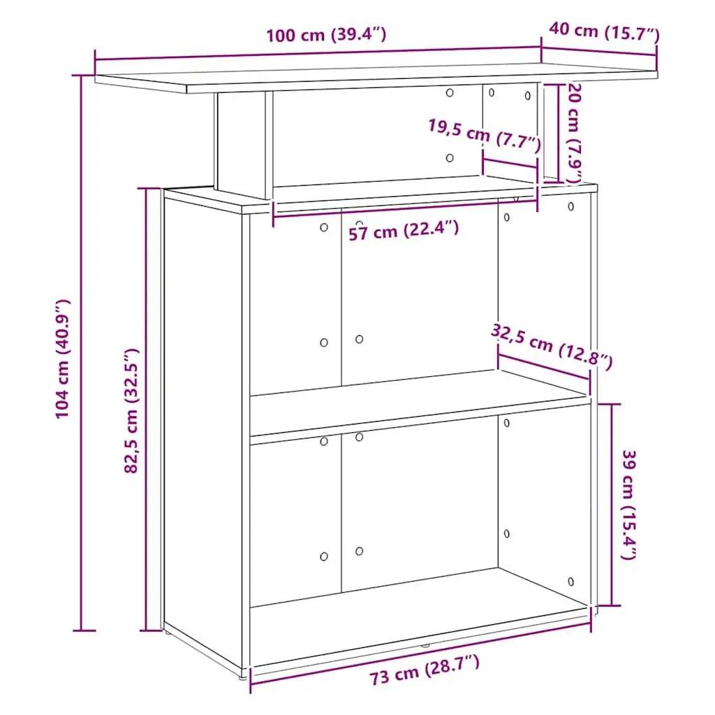 Reception Desk Black 100x40x104 cm Counter Checkout Office Engineered Wood