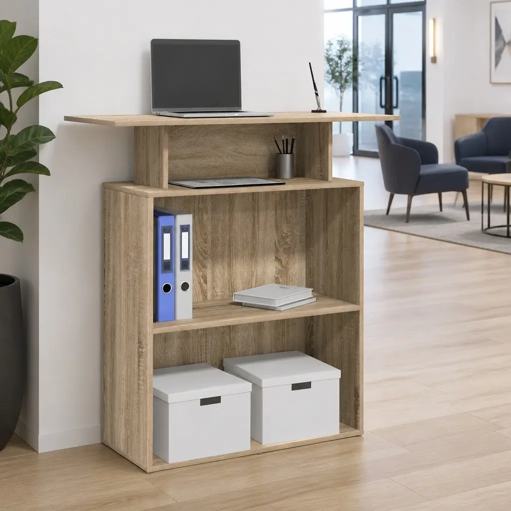 Reception Desk Office 100x40x104 cm Sonoma Oak with Storage Shelf