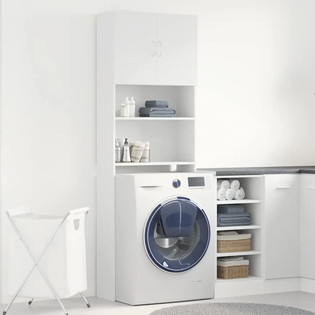 Washing Machine Cabinet White Storage Bathroom Laundry Organizer 64x24x190 cm