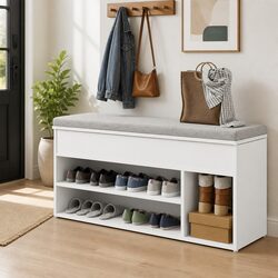 Dimensions and Specs: White Shoe Bench with Storage