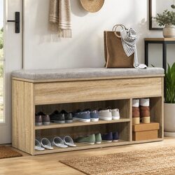 Shoe Bench Brown Engineered Wood Storage Seating Organiser Cabinet 102x30.5x45cm