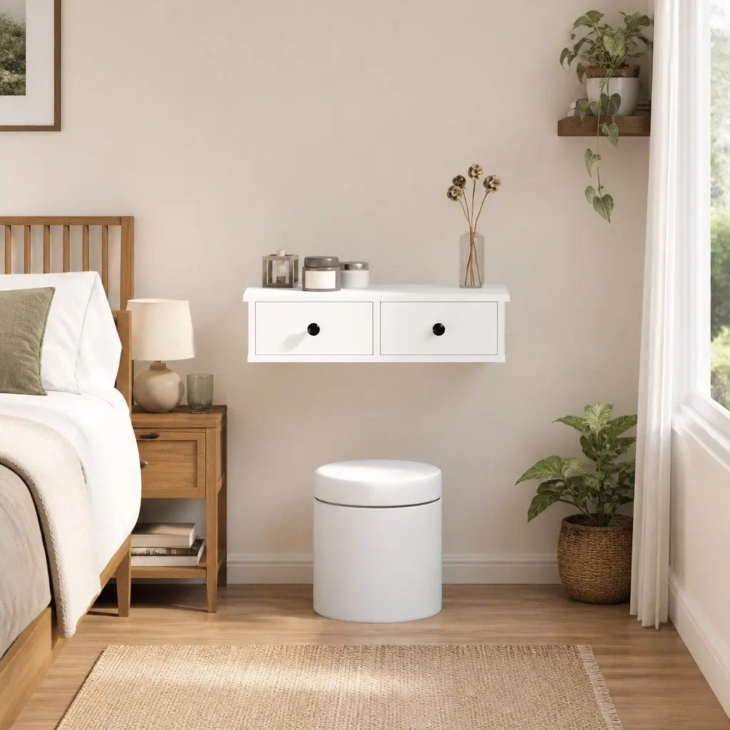 White Floating Wall Shelf with Drawers