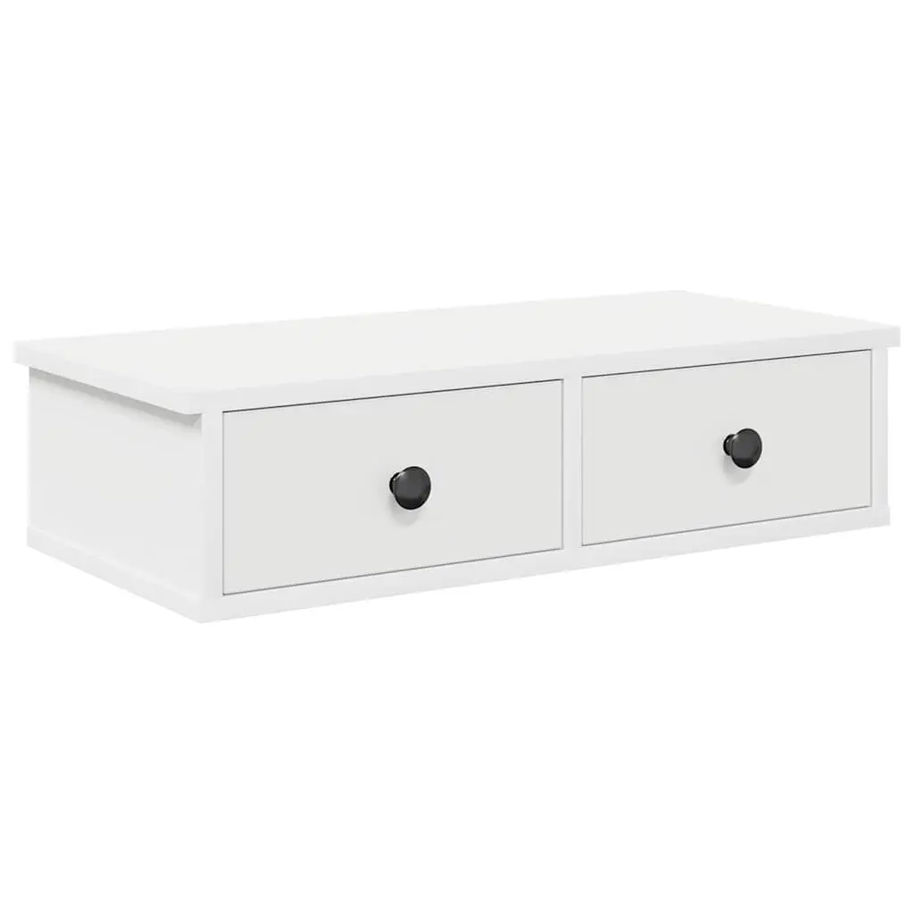 White Floating Wall Shelf with Drawers