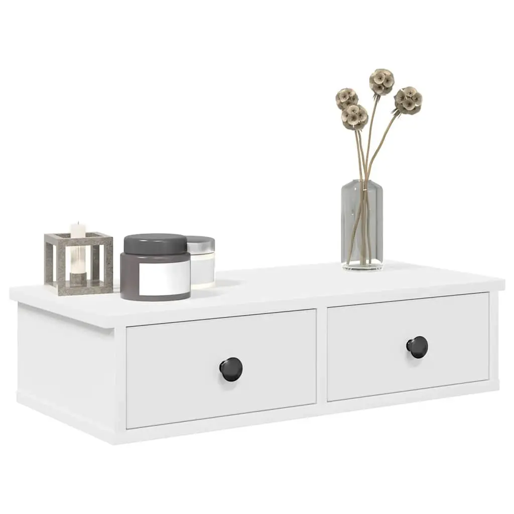 White Floating Wall Shelf with Drawers