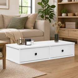 Wall Shelf with Drawers: White, 100 x 37.5 x 19 cm, Engineered Wood