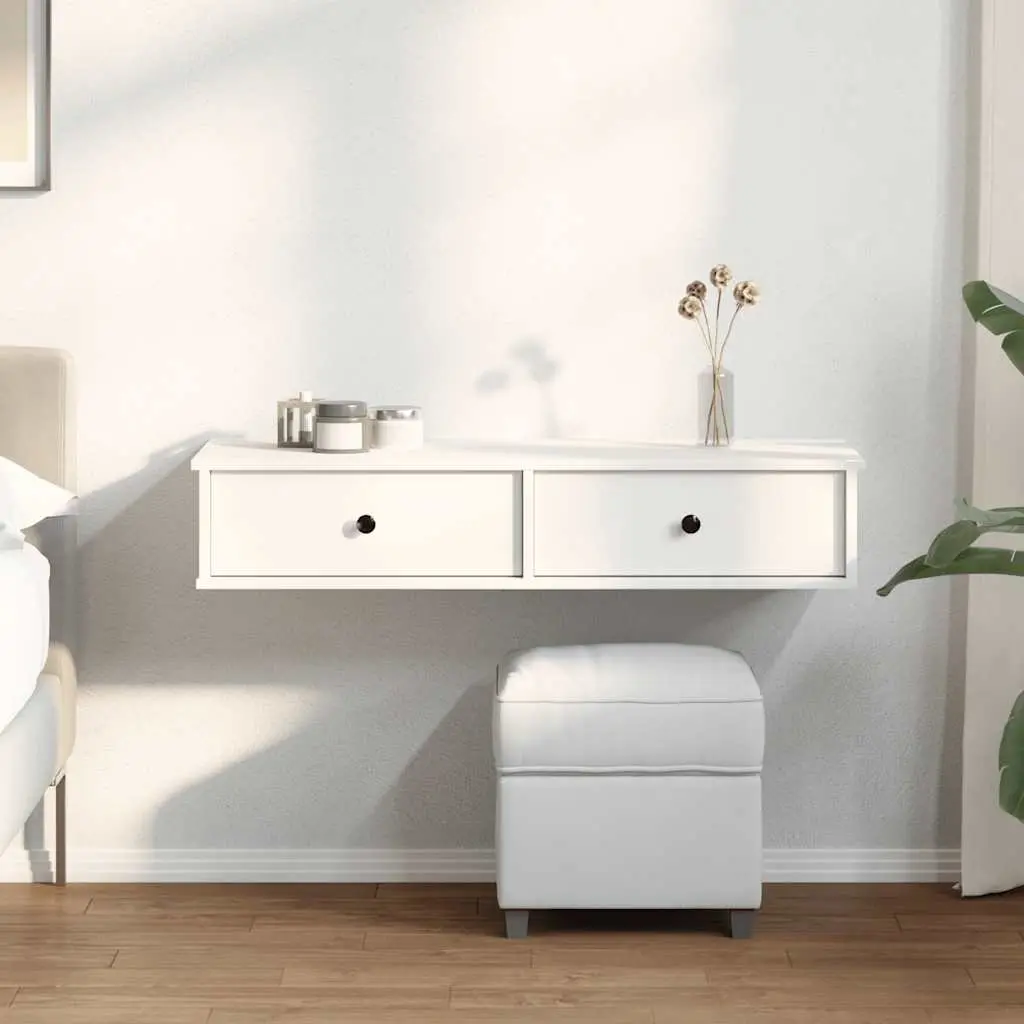 Wall Shelf with Drawers White 100x37.5x19 cm Storage Cabinet Engineered Wood