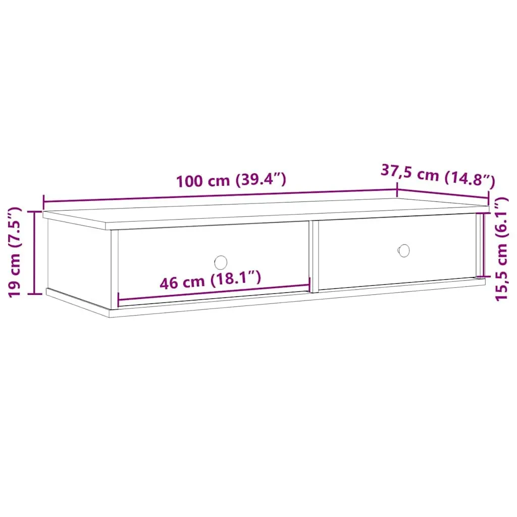 Wall Shelf with Drawers White 100x37.5x19 cm Storage Cabinet Engineered Wood
