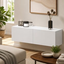 60 x 26.5 x 15 cm White Wall Shelf with Drawers