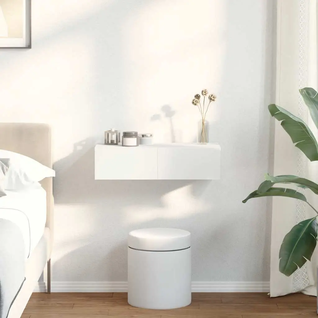 Wall Shelf with Drawers Floating Storage Cabinet Organiser Bedroom Living Room 60 x 26.5 x 15 cm White
