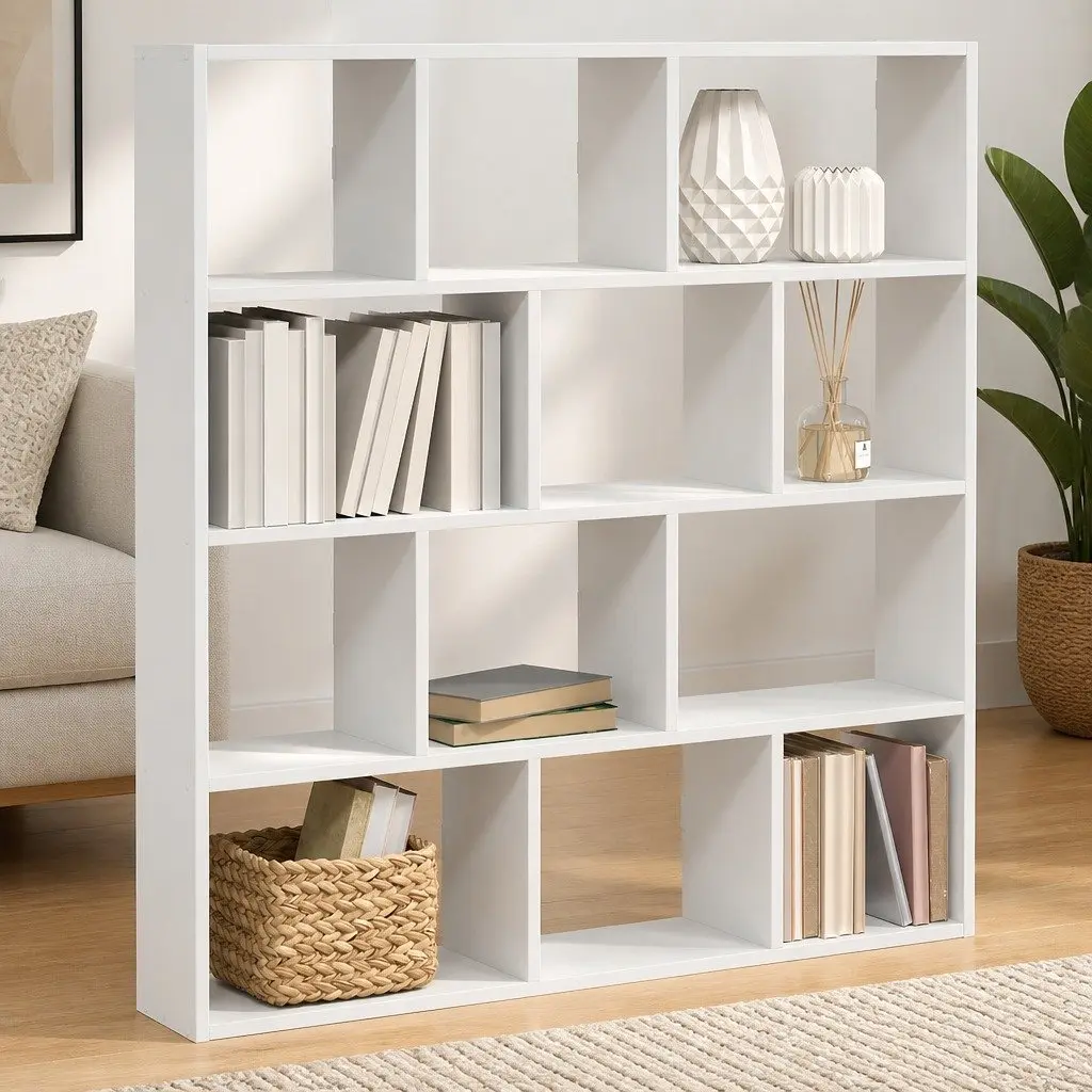 Wall Cube Shelf 12 Compartments White Floating Storage Organiser Unit for Living Room Bedroom