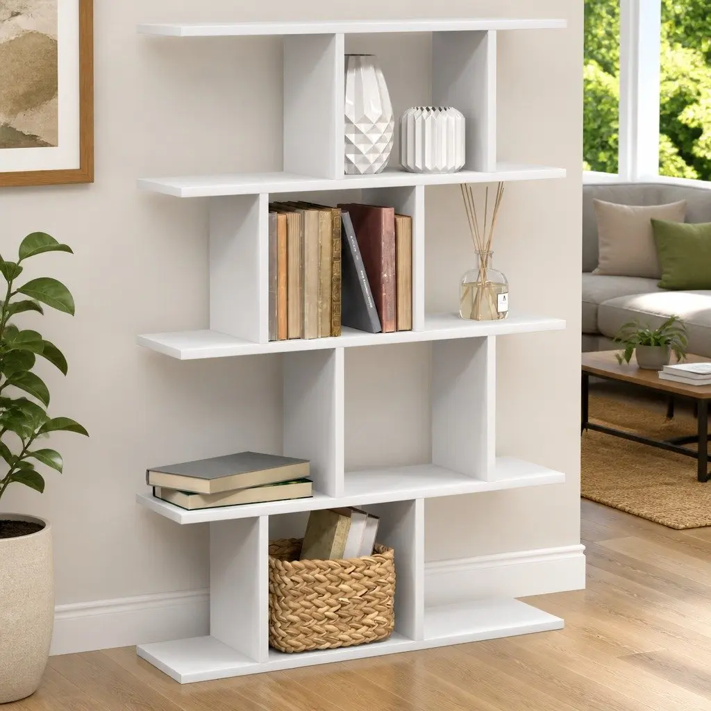 Wall-Mounted White Cube Shelf, 15 Compartments, Engineered Wood