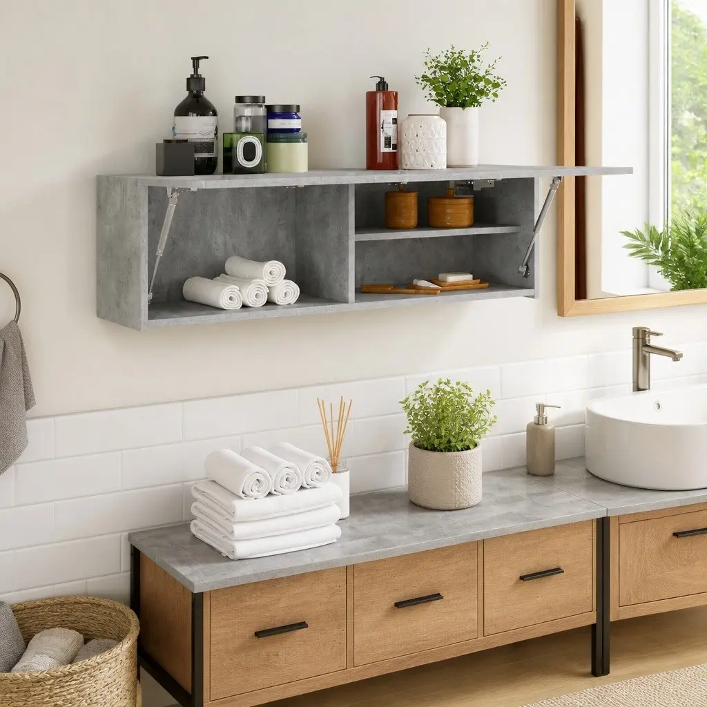 Engineered Wood Bathroom Wall Cabinet 100x25x30 cm Grey