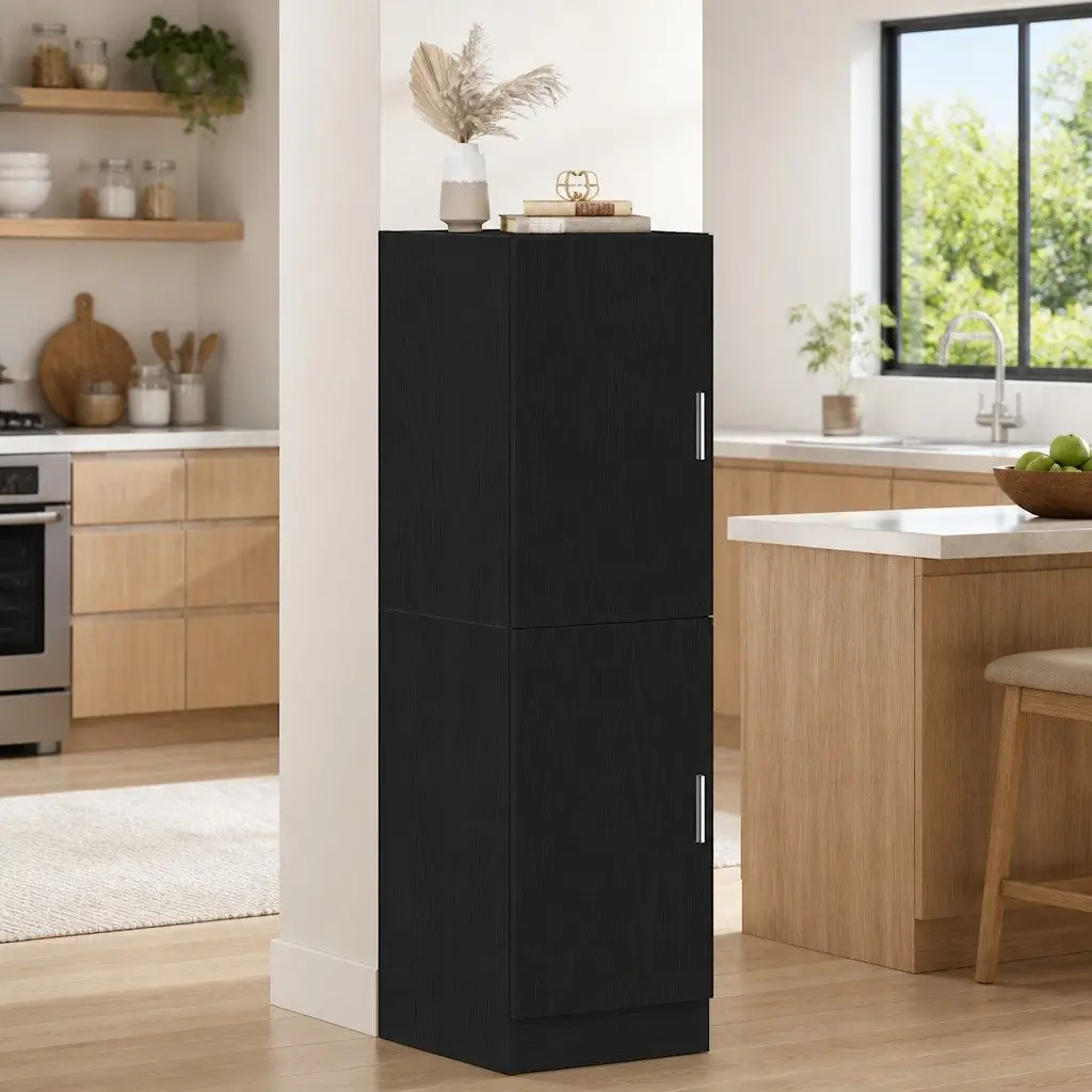 Engineered Wood Kitchen Storage Cabinet with Doors and Shelves for Home Use Black 38x41.5x131.5cm