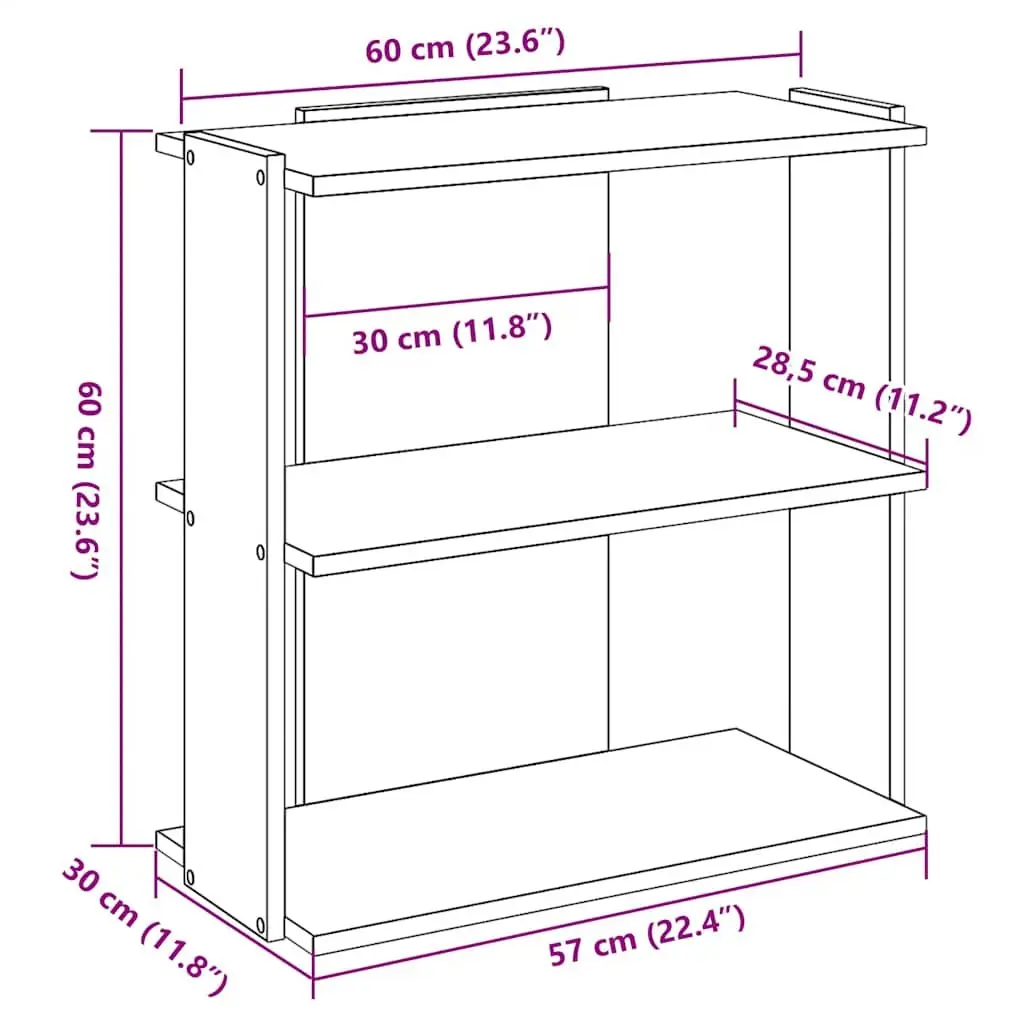 White 3-Tier Bookcase Storage Shelving Unit Display Organiser 60x30x60cm
