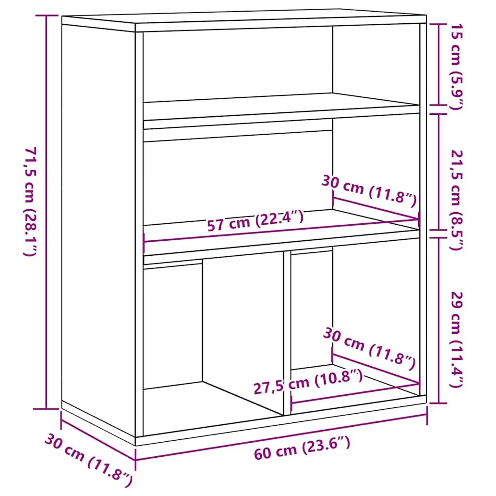 Book Cabinet White 60x30x71.5 cm Engineered Wood Storage Shelf Organiser Home