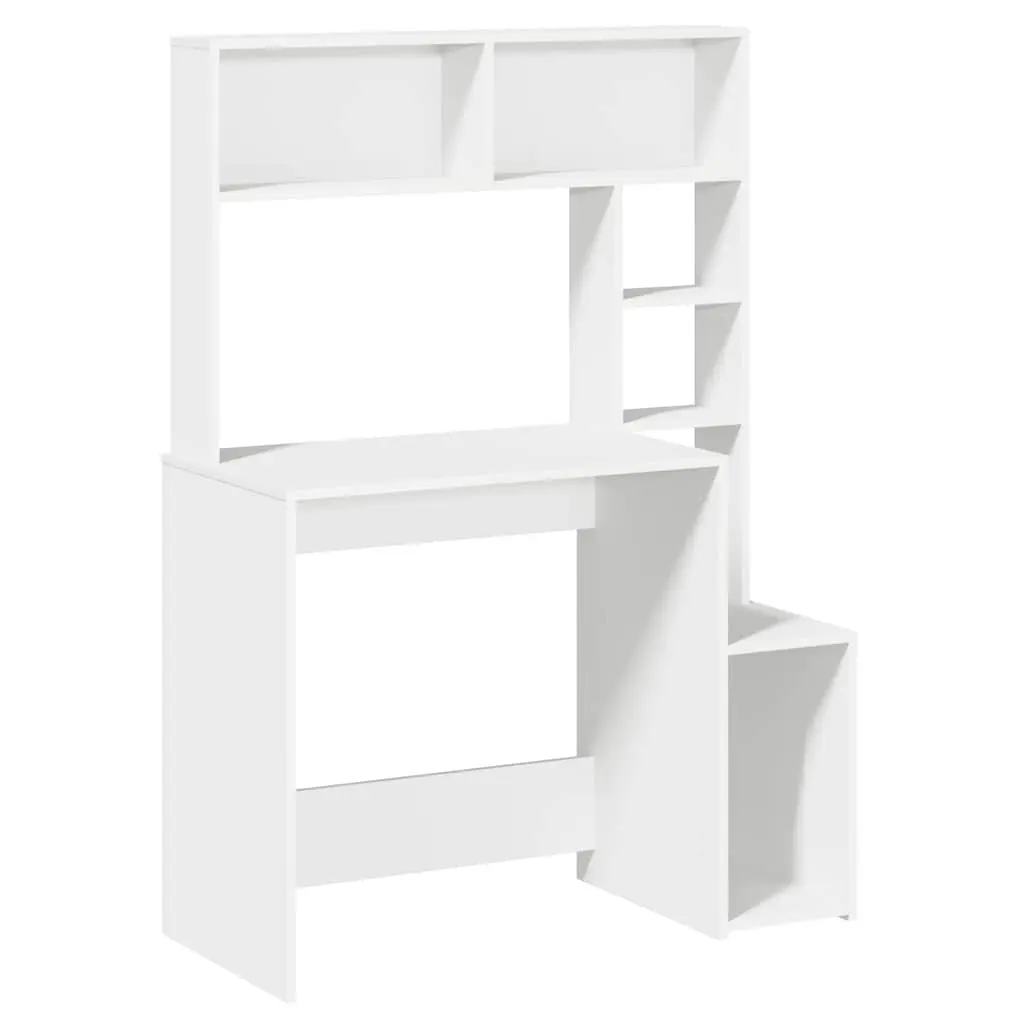 White Desk with Shelves Storage Engineered Wood Study Office Workstation