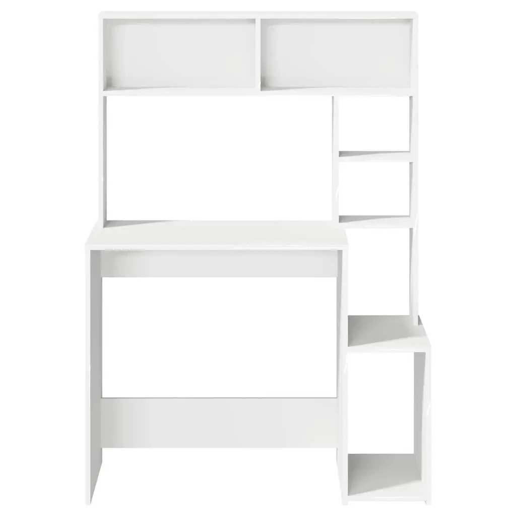 White Desk with Shelves Storage Engineered Wood Study Office Workstation