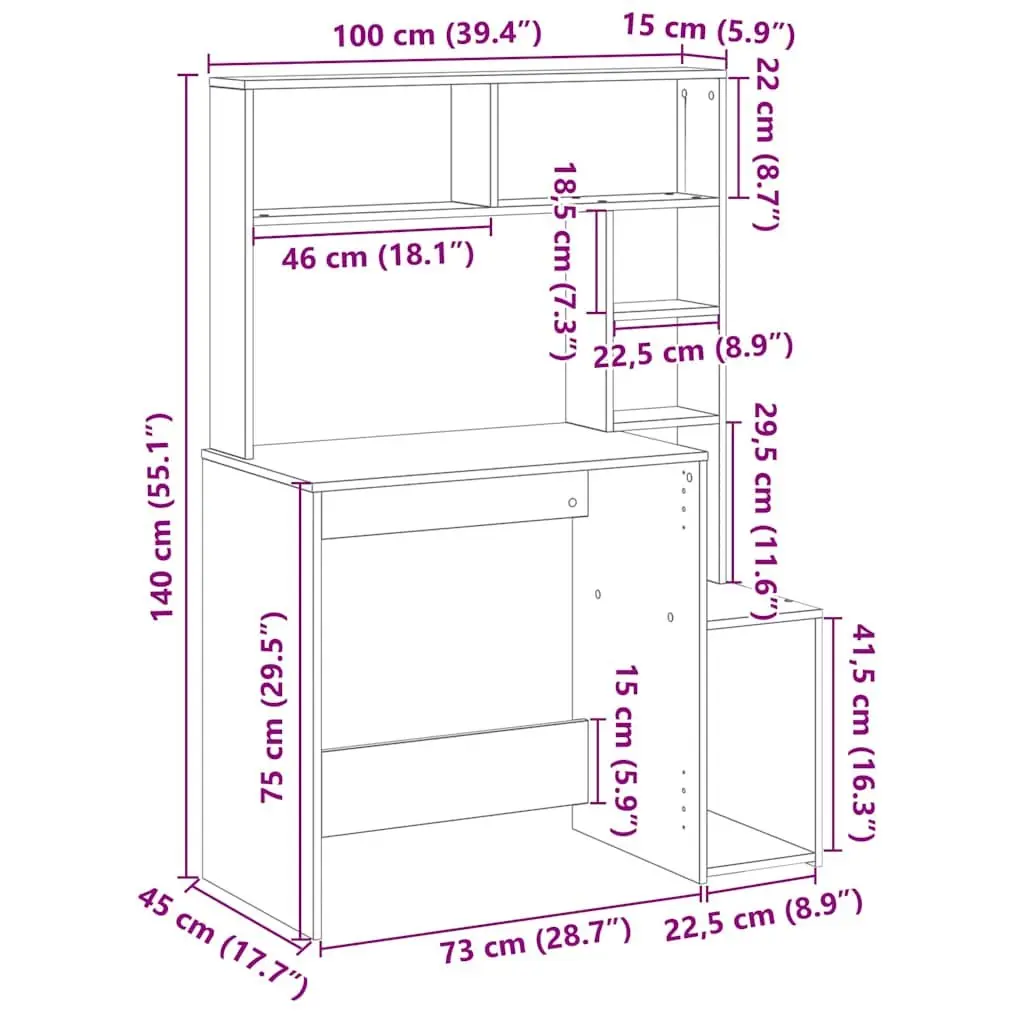 White Desk with Shelves Storage Engineered Wood Study Office Workstation