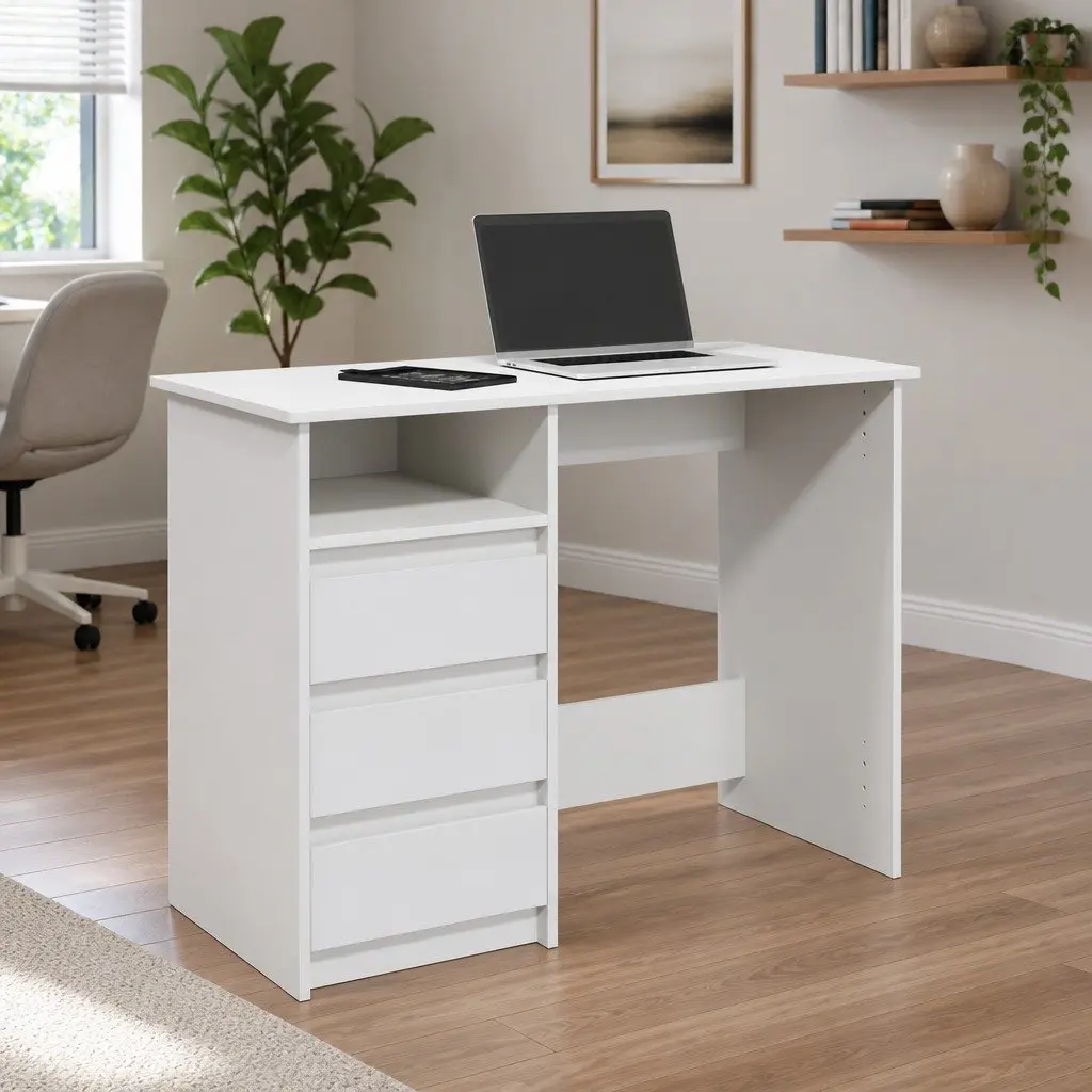 White Desk for Office Study 102x50x75cm Engineered Wood Spacious Storage