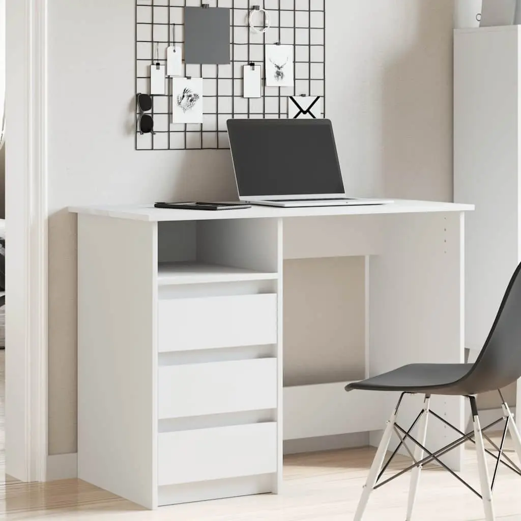 White Desk for Office Study 102x50x75cm Engineered Wood Spacious Storage