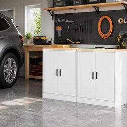 Garage Storage Cabinet White 60x51x85cm Solid Wood Pine Tool Organizer Workshop