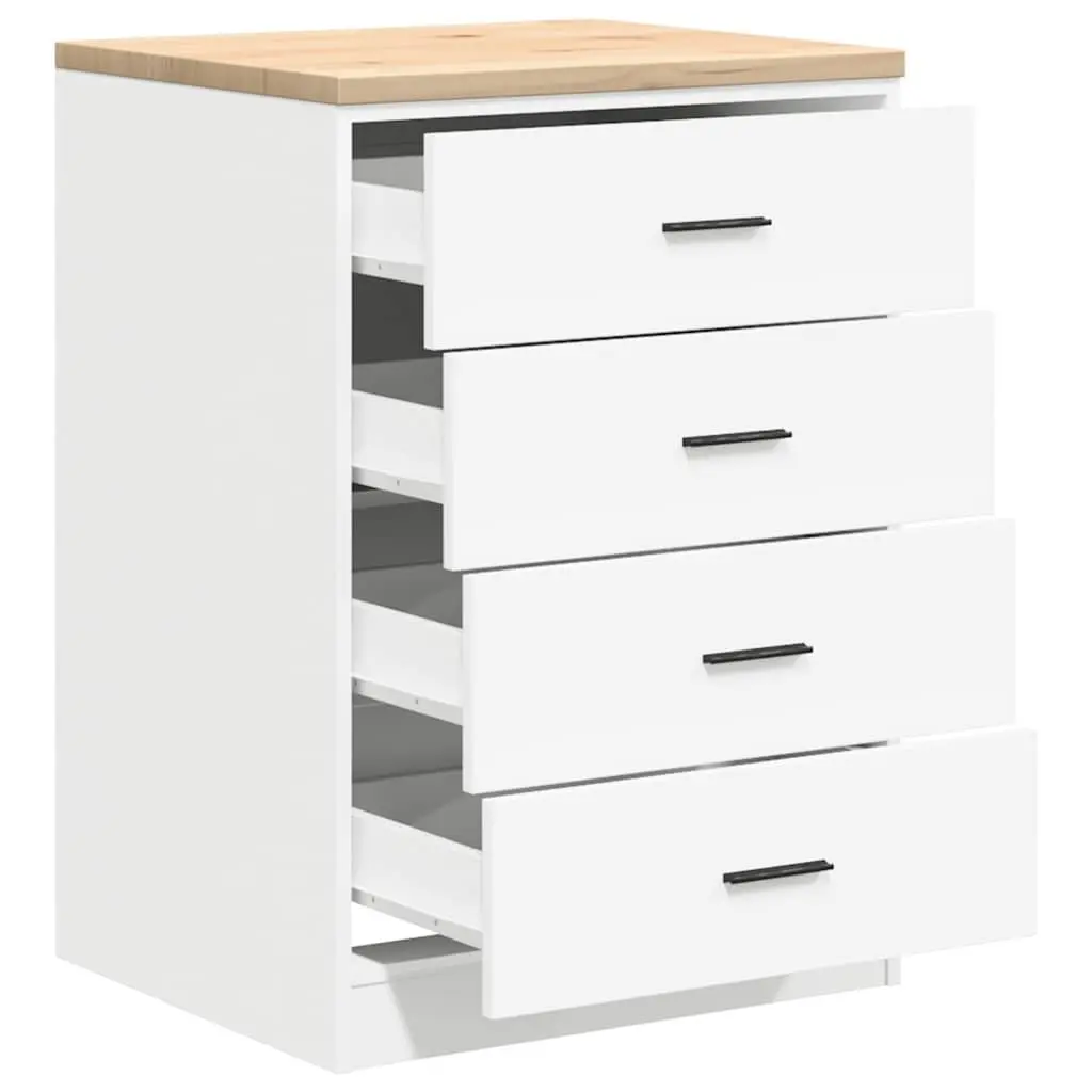 Garage Storage Cabinet White 60x51x85cm Pine Wood Tool Cabinet 4 Drawers