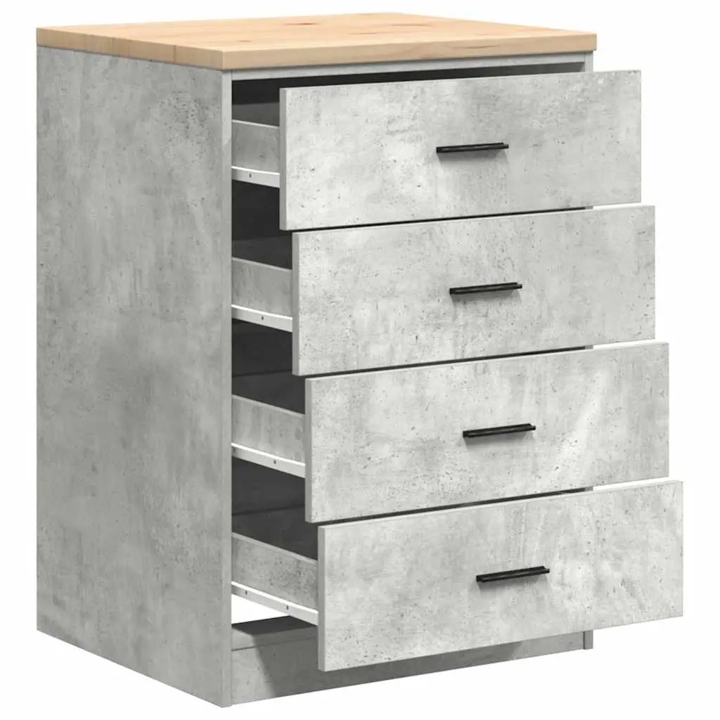 Garage Storage Cabinet Grey 60x51x85cm Solid Wood Pine Drawers Workshop Tool