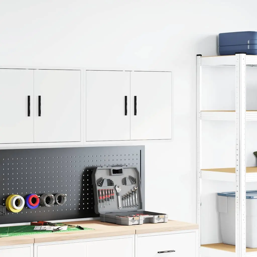 Garage Wall Cabinet White Storage Cupboard Engineered Wood Door Organiser