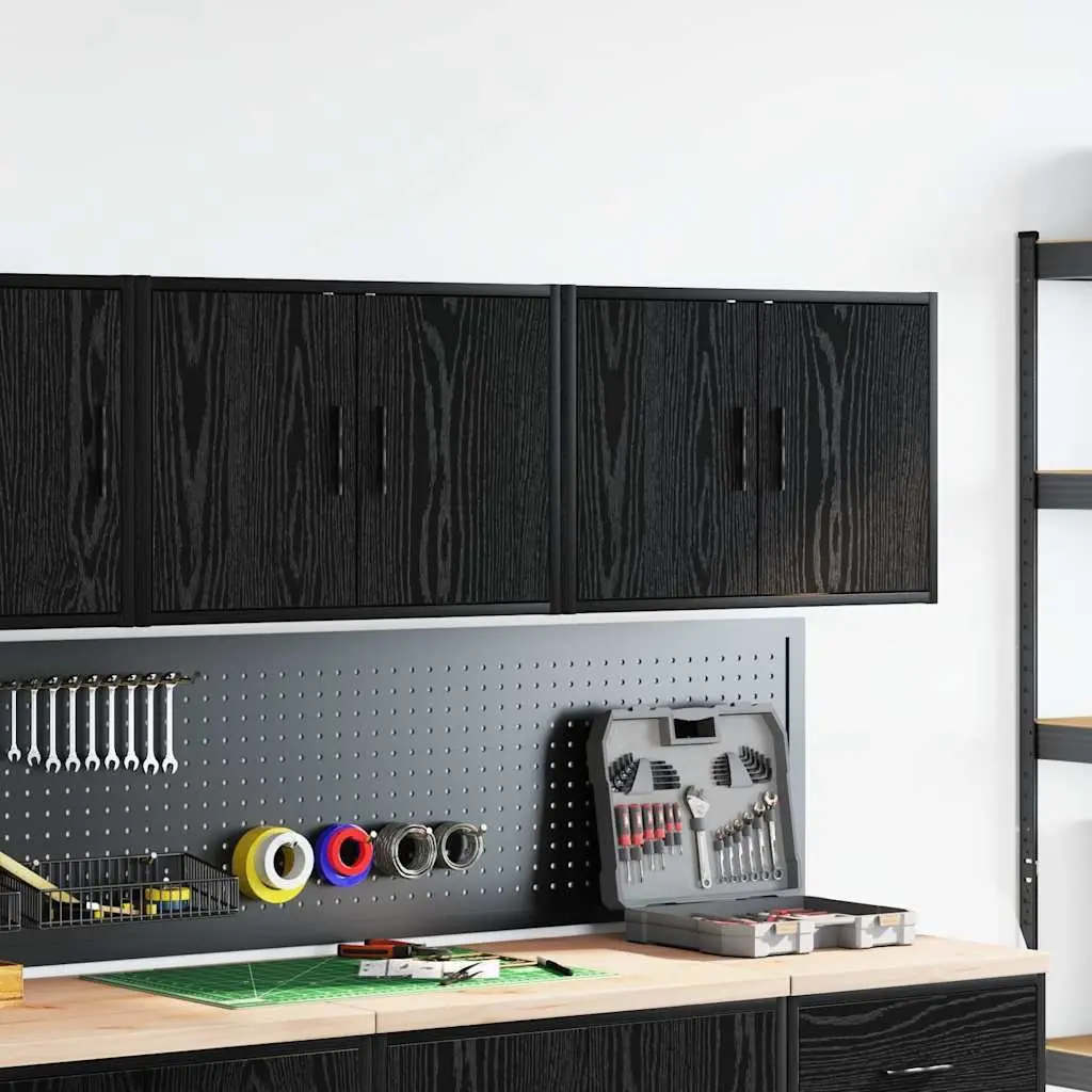 Wall Cabinets for Garage Storage 2 pcs Black Engineered Wood