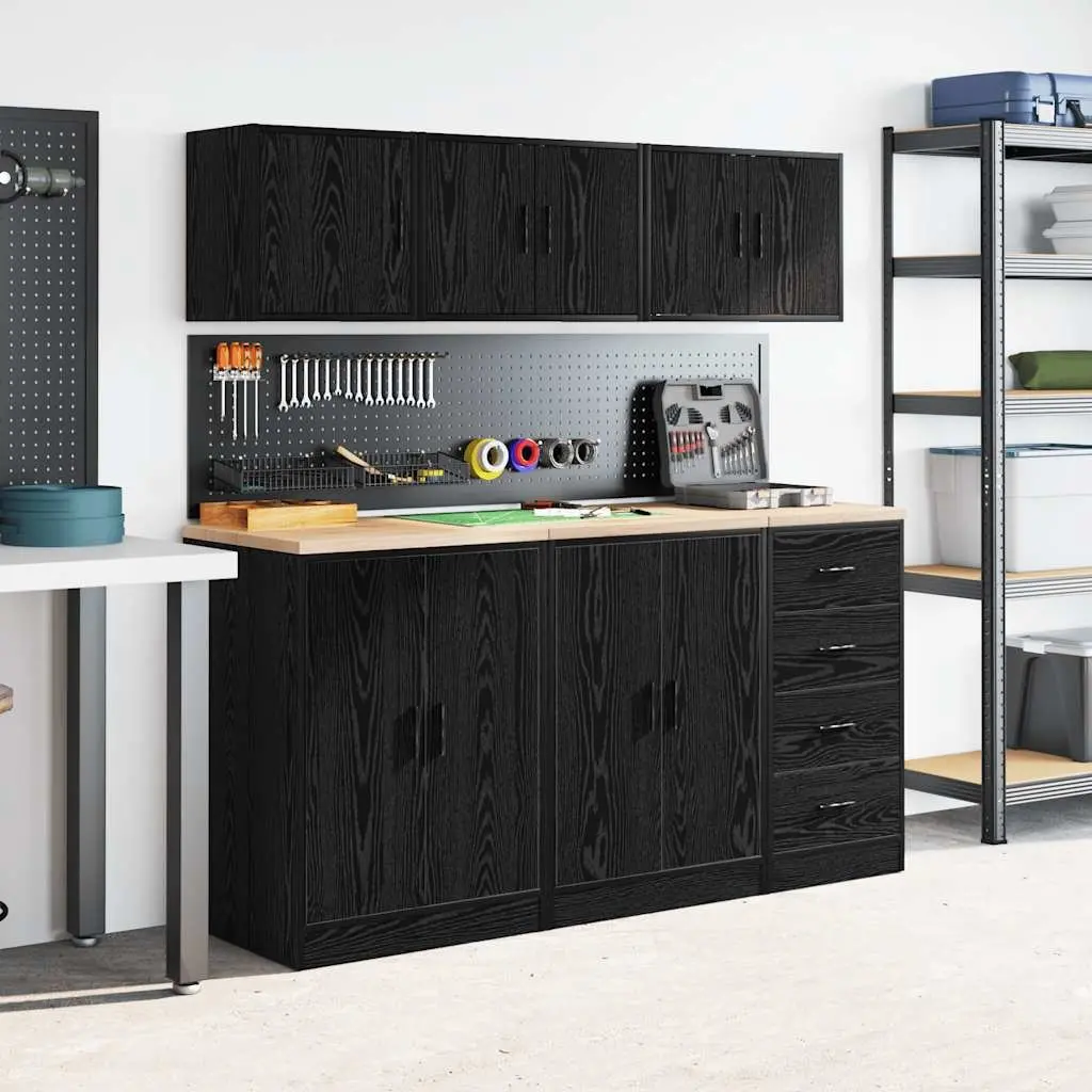 Wall Cabinets for Garage Storage 2 pcs Black Engineered Wood
