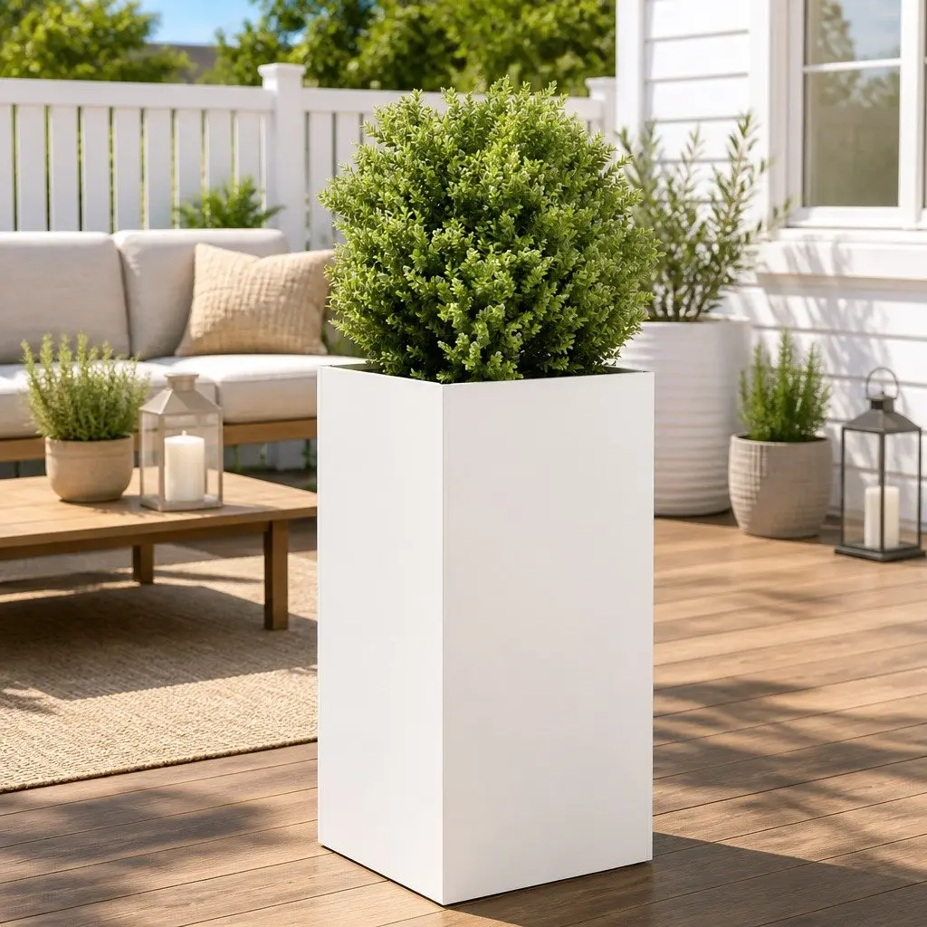 Cold-rolled Steel Planter Outdoor Garden Bed White 40x40x80 cm