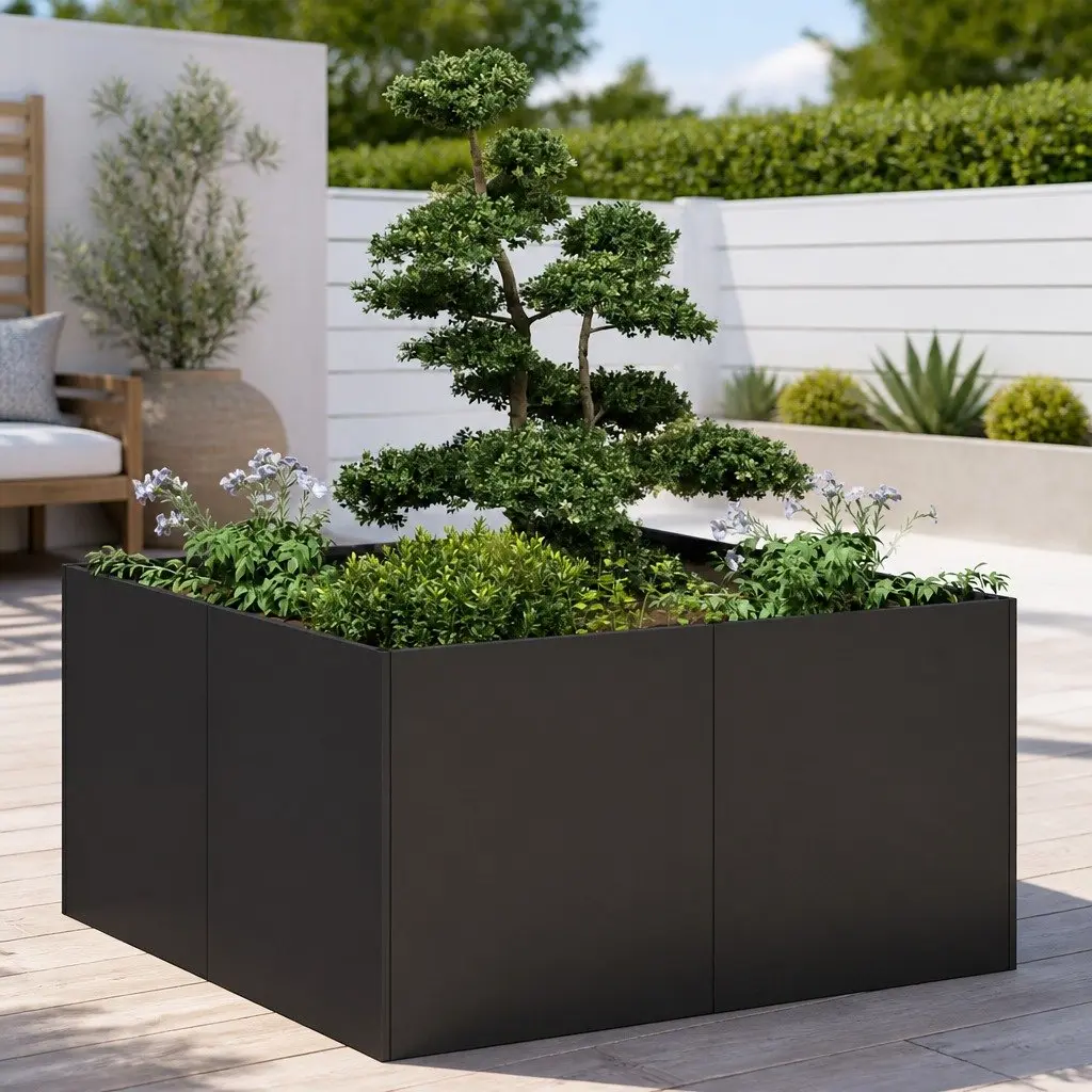 Planter Black 80x80x40 cm Cold-rolled Steel Raised Bed Garden Outdoor Patio