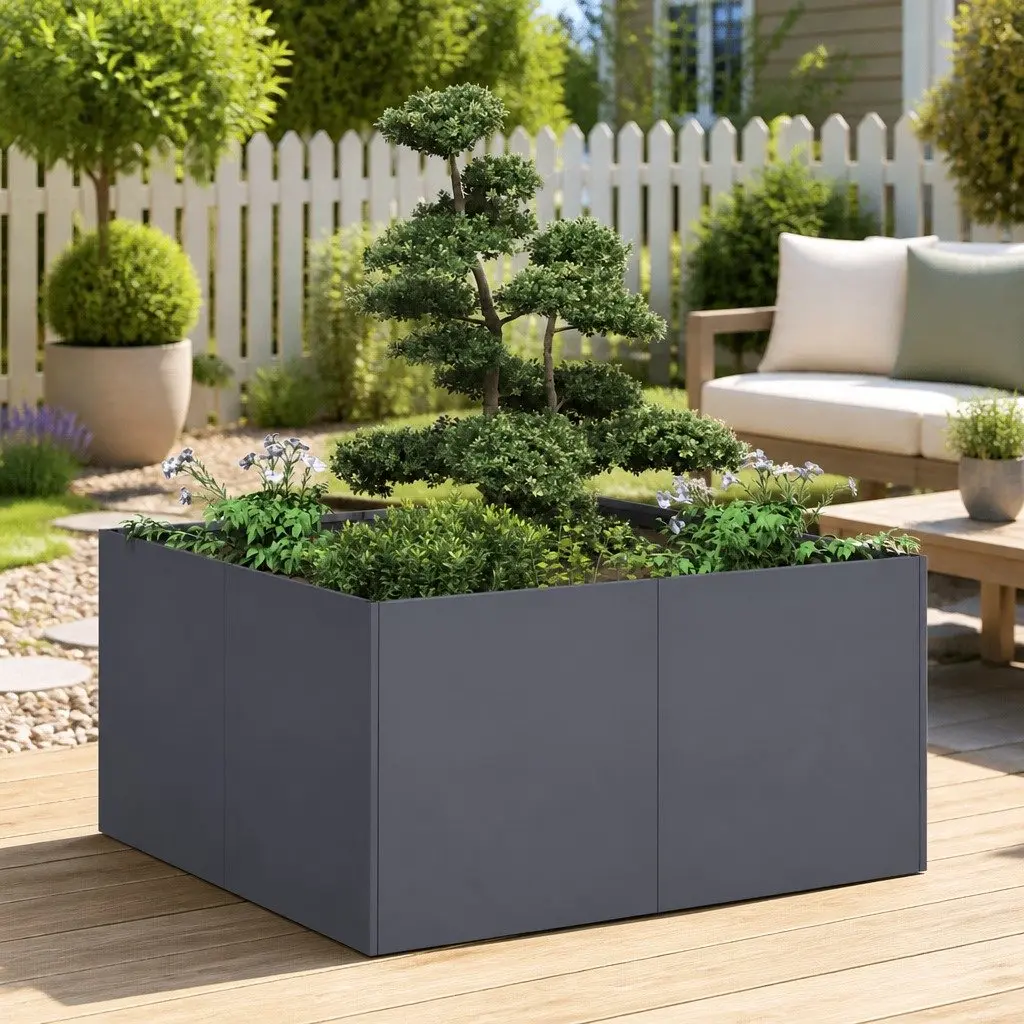 Raised Garden Planter Box Outdoor 80x80x40cm Cold-rolled Steel Anthracite