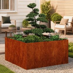 80x80x40cm Weathering Steel Raised Planter Box—Brown