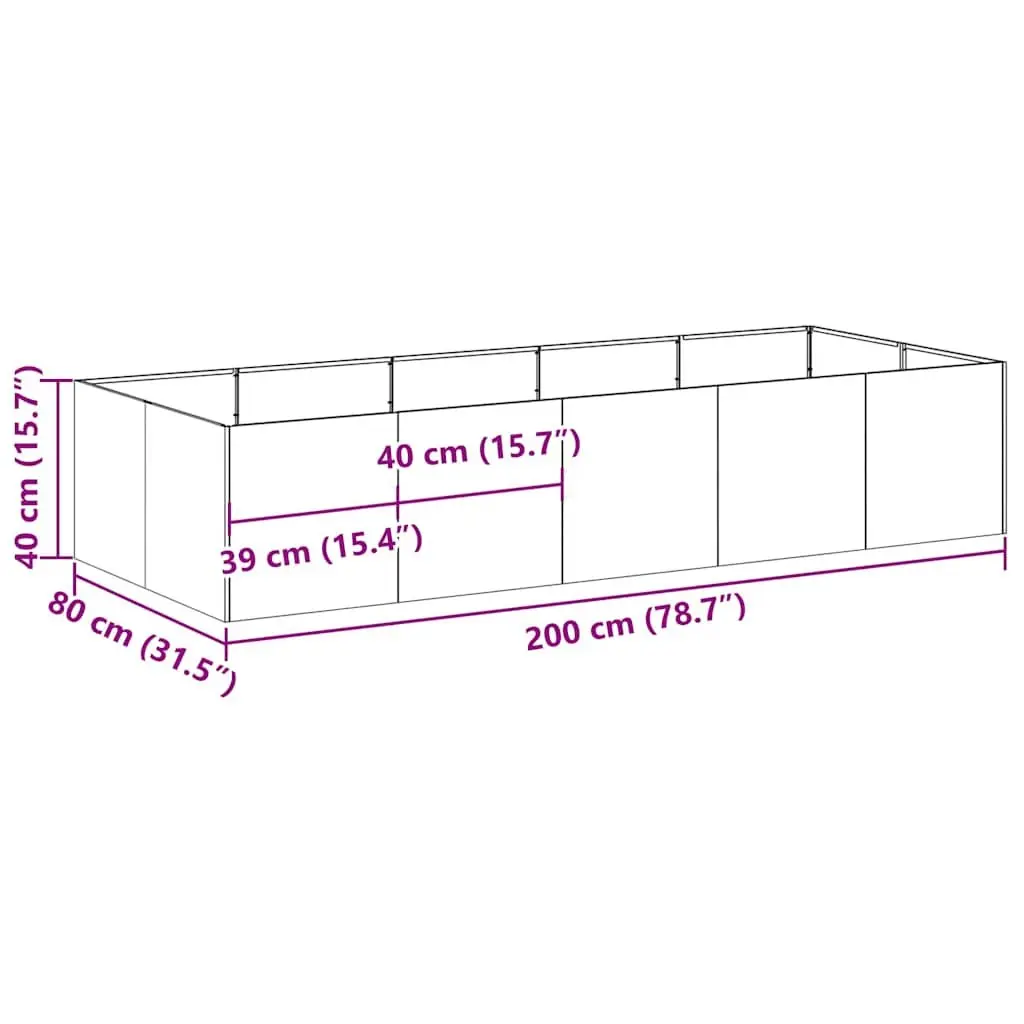 Steel Planter Black 200x80x40 cm Raised Garden Bed Flower Box Outdoor Patio