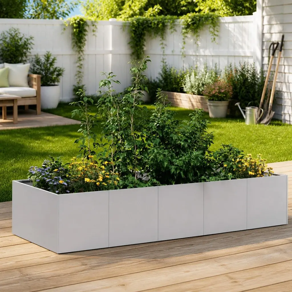 Raised Garden Planter Box 200x80x40cm Silver Outdoor Flower Bed Vegetables