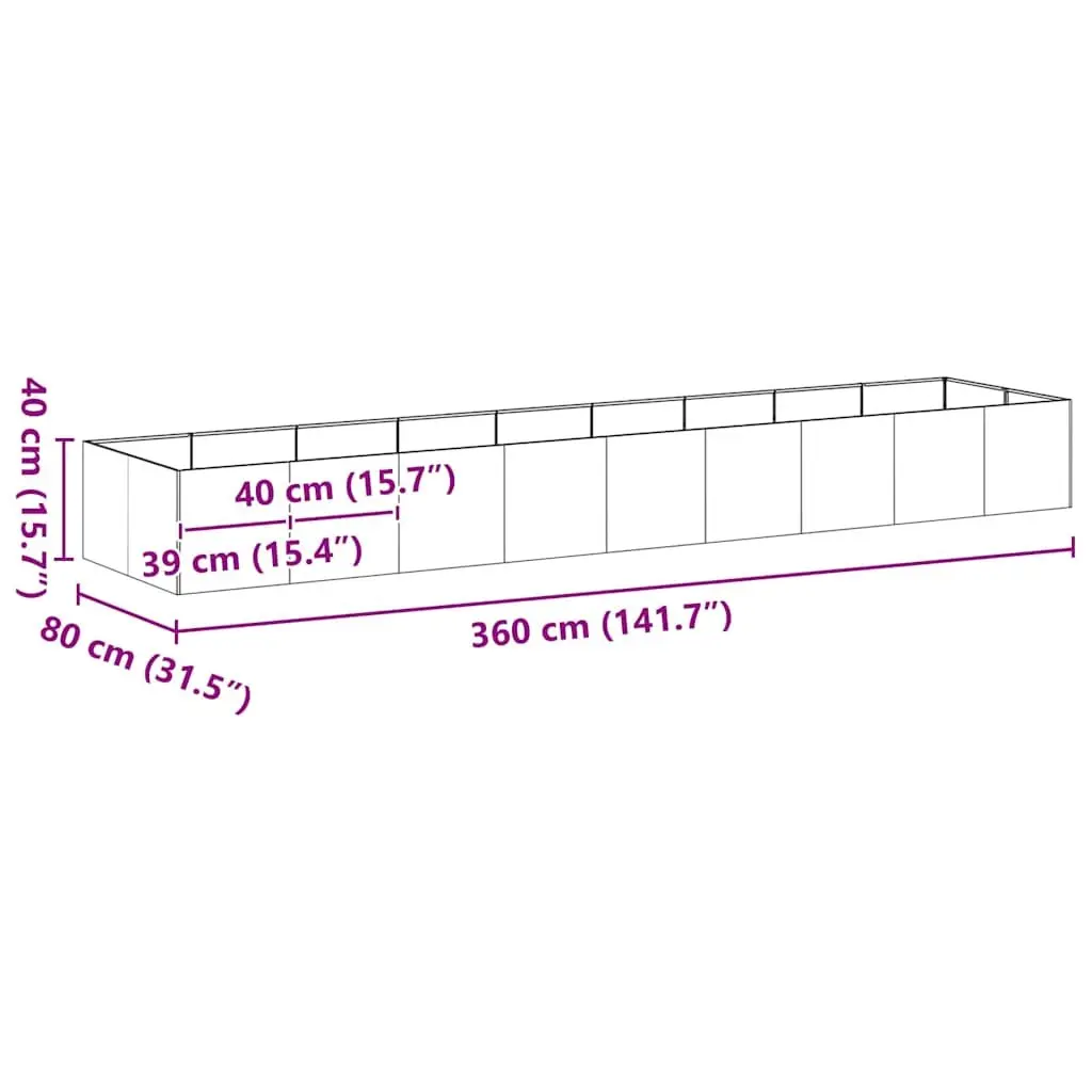 Steel Planter Box Outdoor Garden 360x80x40cm