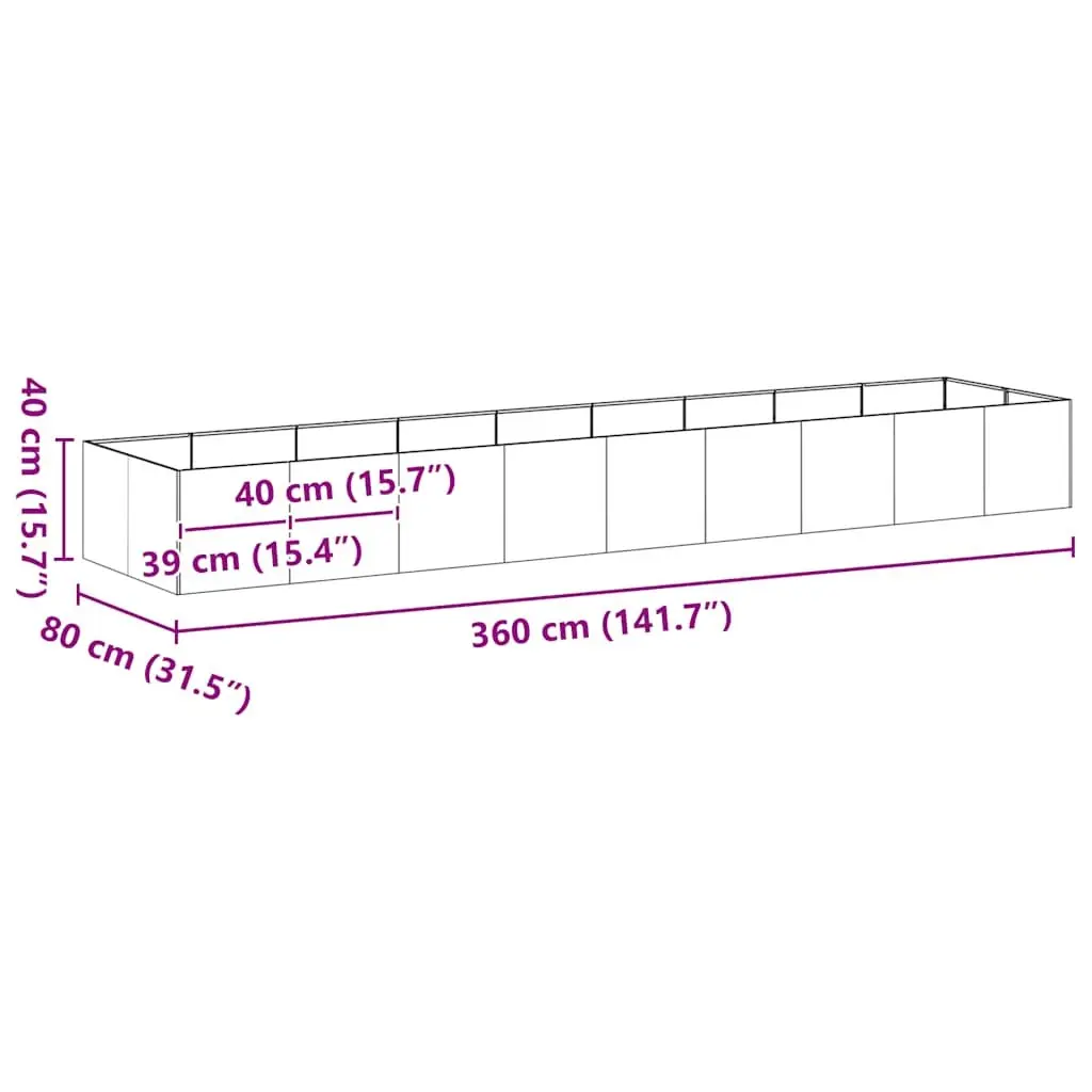 Galvanised Steel Planter Raised Garden Bed Outdoor Patio 360x80x40cm